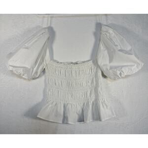 ASTR The Label Women Savina Top M White Puff Bubble Sleeve Square Neck Coquette